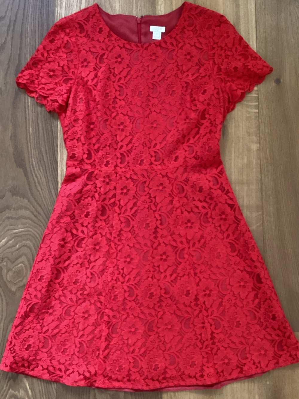 J. Crew Red Lace Fit-and-Flare Dress